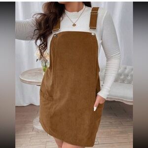 Boho plus size overall corduroy dress